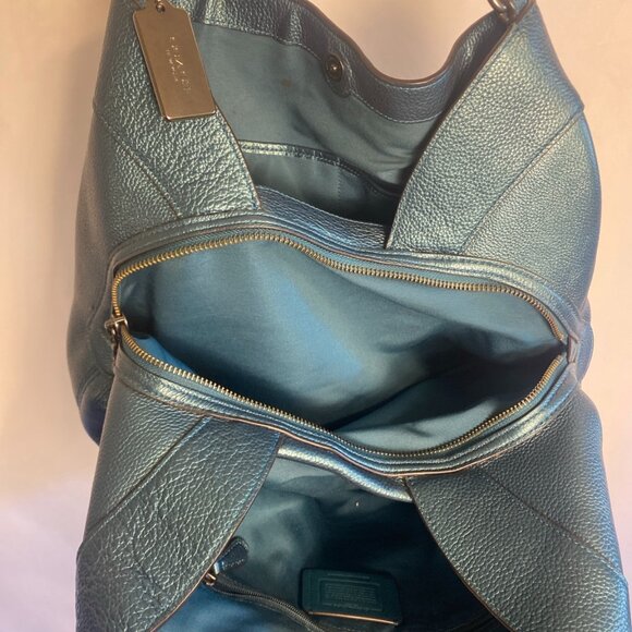 Coach F22209 Teal Pebbled Leather Chain Shoulder Hobo Bag Purse - Picture 8 of 10